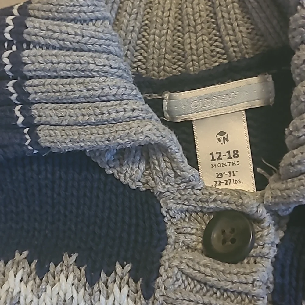 Old Navy gray and navy button down sweater 12-18 month
